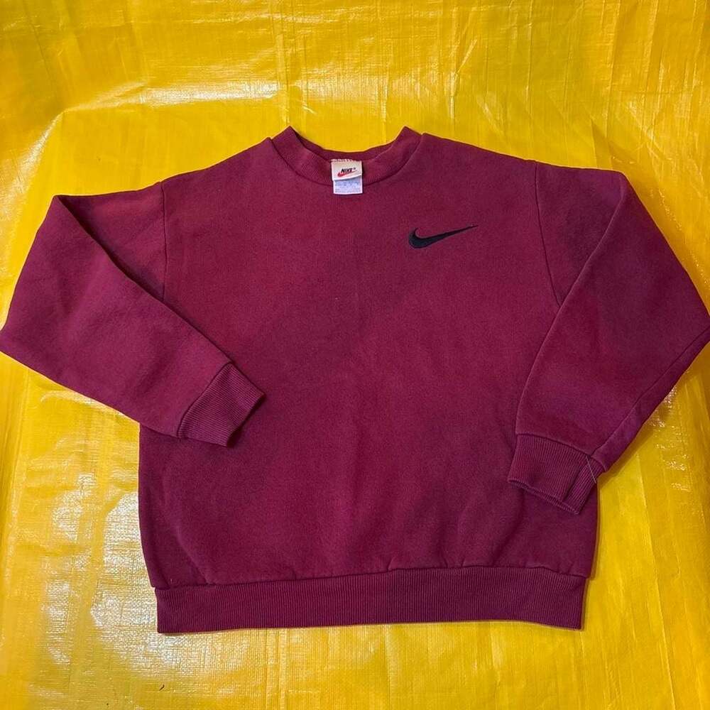90s Nike Embroidered Swoosh Crewneck Sweatshirt Burgundy